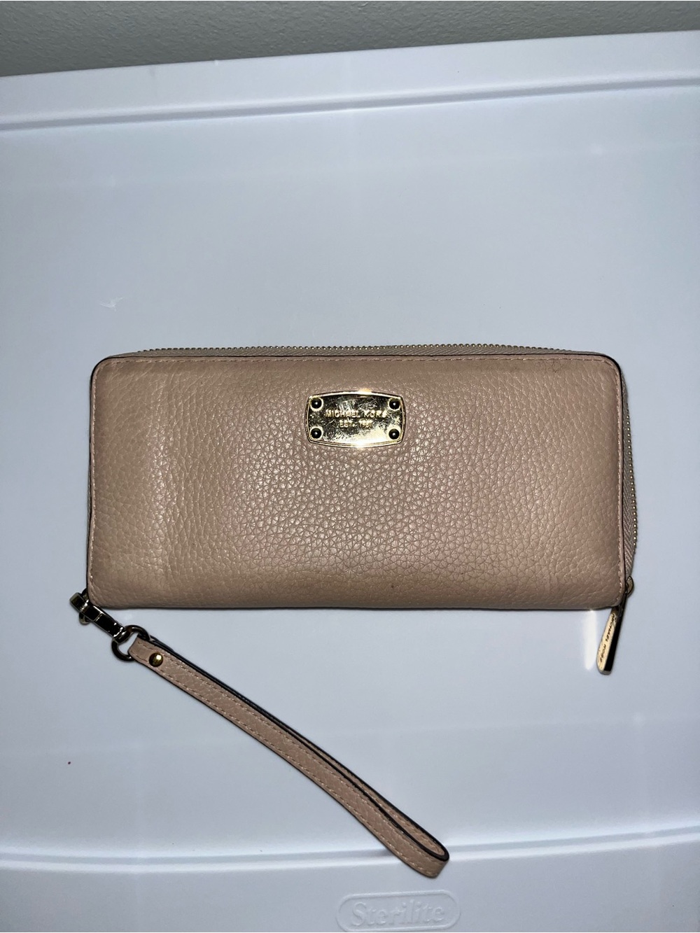 Michael Kors Nude Pebbled Leather Zip Wristlet Wallet